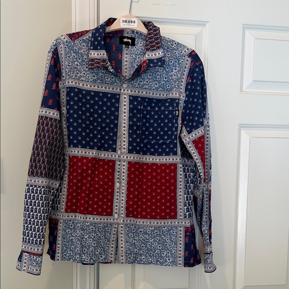 Stussy Blue and Red Patchwork Shirt